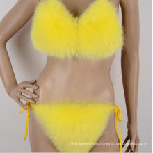 Sexy Fur Underwear Bikini Swimsuit color Purse Women Fox Wholesale Slides Real Furry Slippers